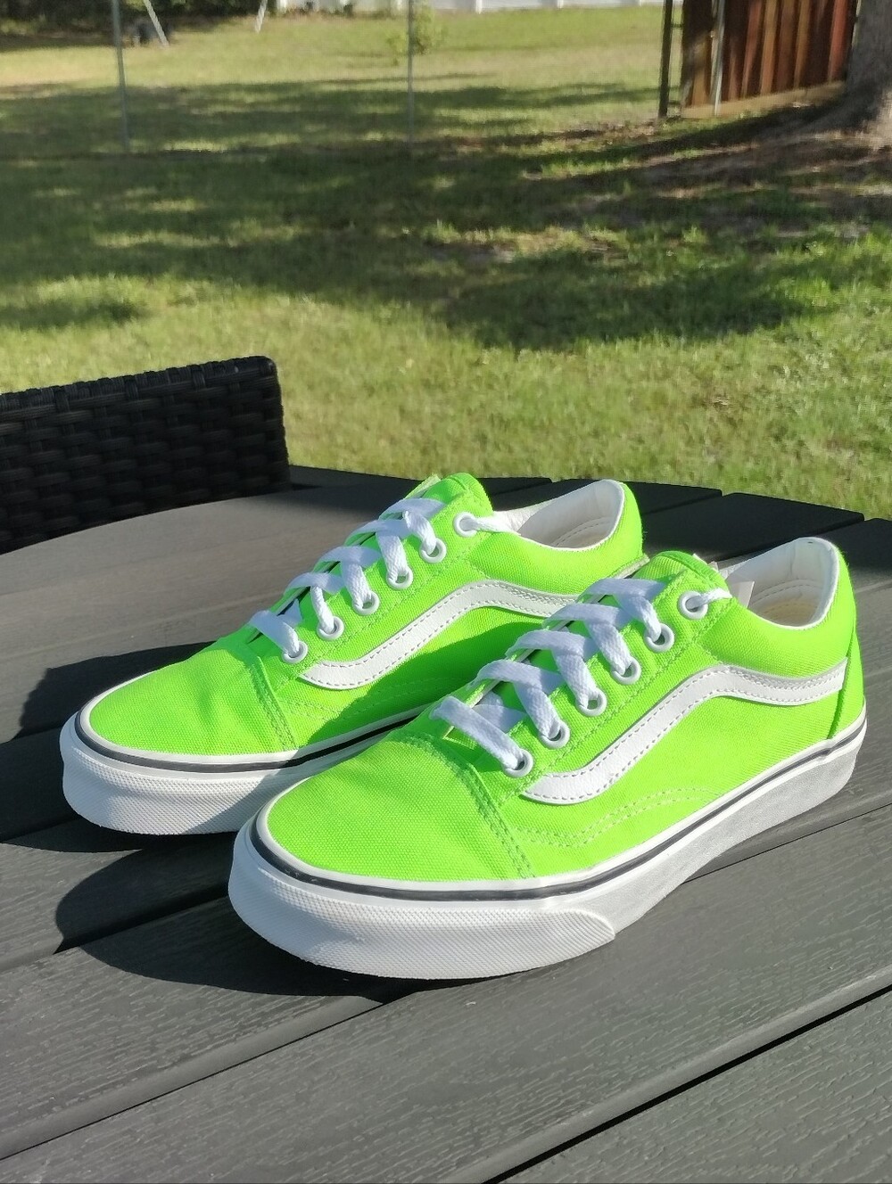 Vans Neon Green Low-Top Canvas Sneakers with White Stripe